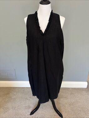 Tommy Bahama Two Palms ruffle V-neck linen dress in black